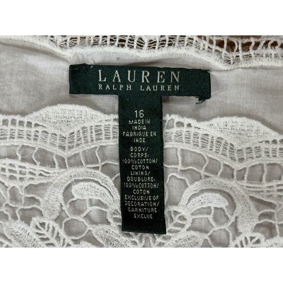 Lauren Ralph Lauren 3/4 Sleeve Lace Trim Shift Dress White Women's Size 16 Beach - Picture 4 of 8